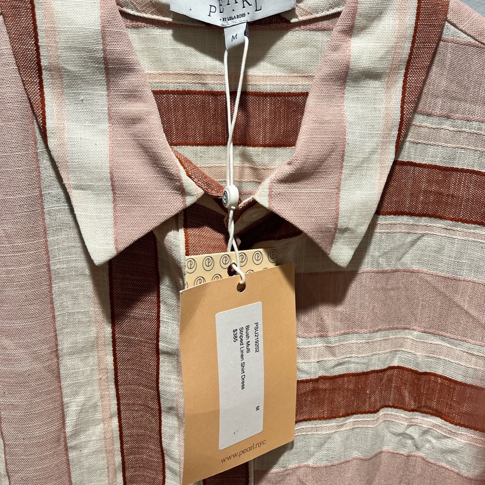 NWT Pearl by Lela Rose Striped Midi Shirtdress Blush Multi Cotton Linen Blend,M - Picture 4 of 11